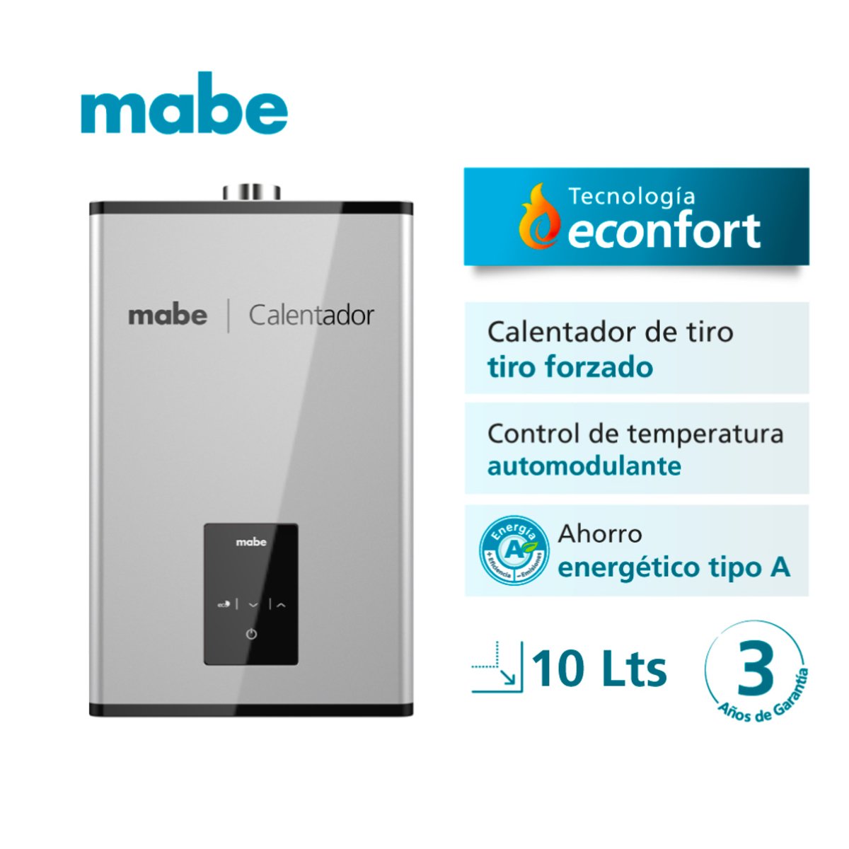 Calentador de paso tiro forzado 10 Litros Silver Mabe - CMM11C1FSNA - Imagen 2