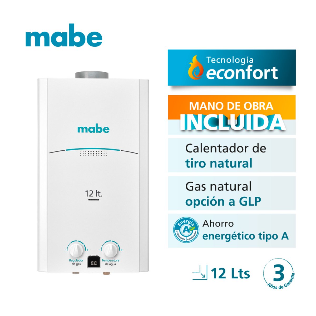 Calentador de Tiro Natural 12L Blanco Mabe - CMP12TNBC - Imagen 2