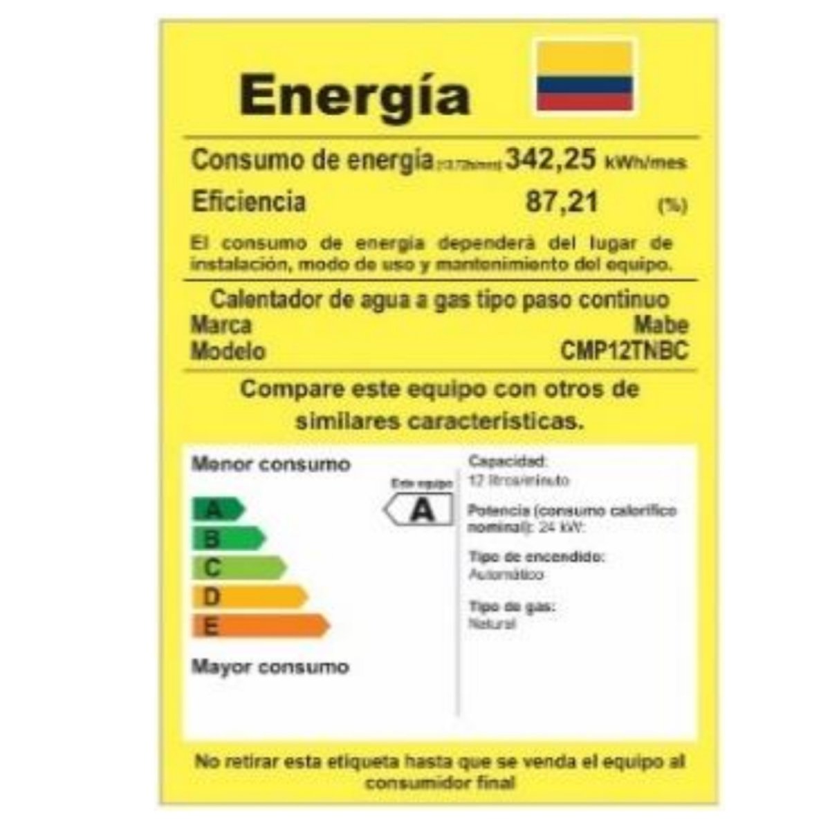 Calentador de Tiro Natural 12L Blanco Mabe - CMP12TNBC - Imagen 4