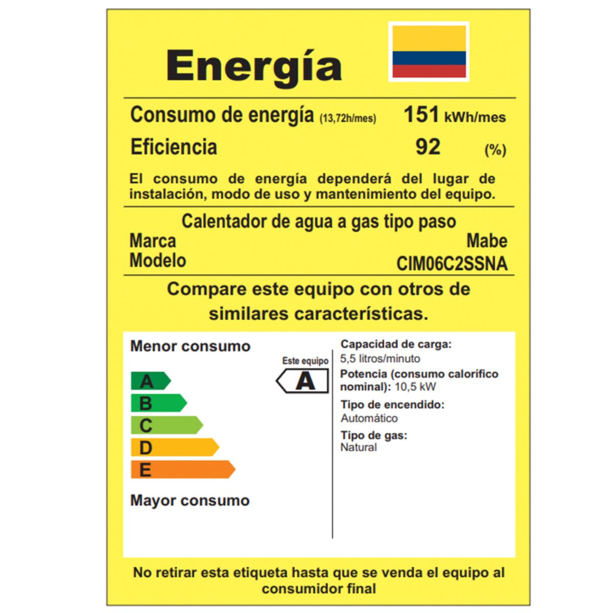 Calentador de paso tiro natural de 5.5 Litros Gris Mabe - CIM06C2SSNA - Imagen 4