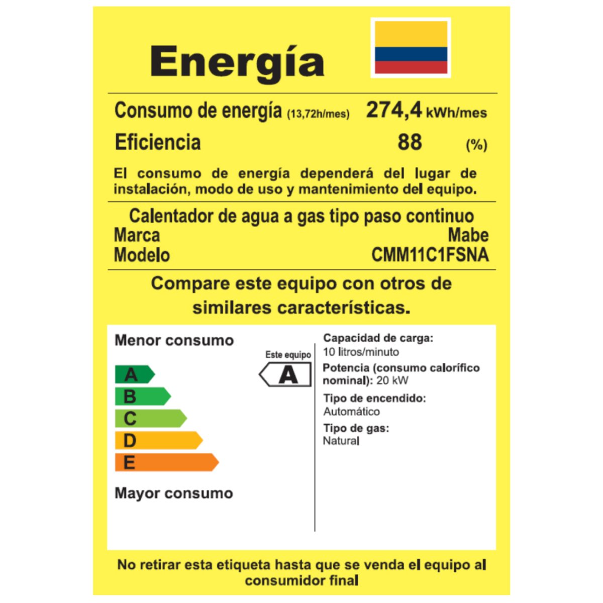 Calentador de paso tiro forzado 10 Litros Silver Mabe - CMM11C1FSNA - Imagen 4