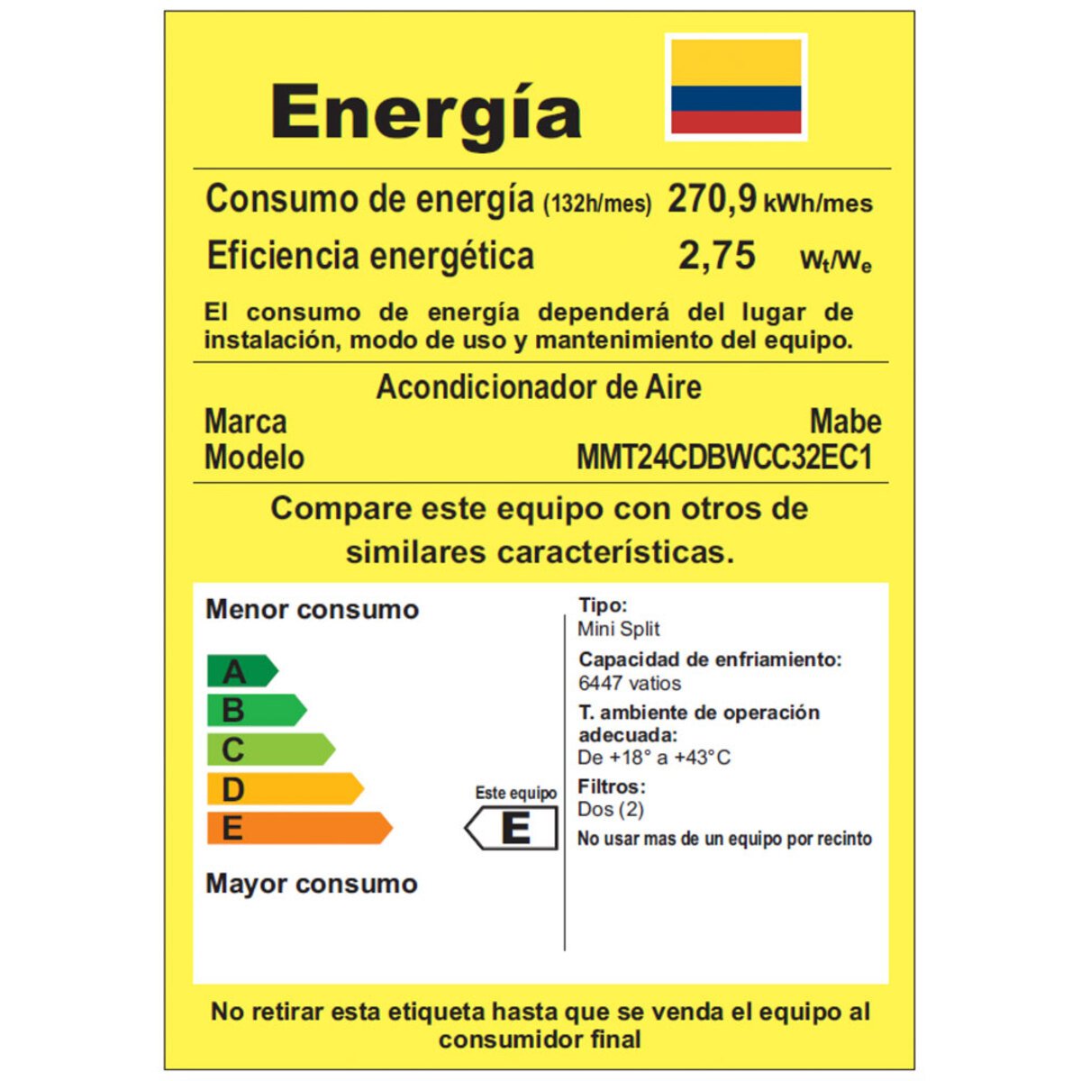 Aire Acondicionado Mabe Tradicional 24000 BTU 220V MMT24CDBWCC32EC1 – retiq