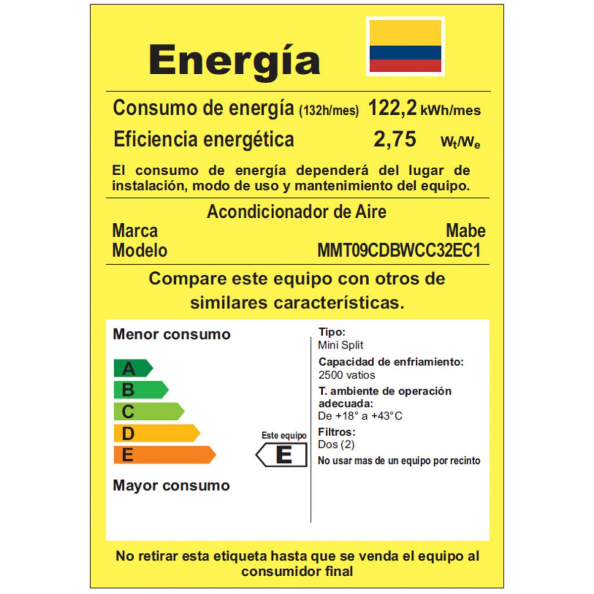 Aire Acondicionado Mabe Tradicional 9000 BTU 220V MMT09CDBWCC32EC1 – retiq