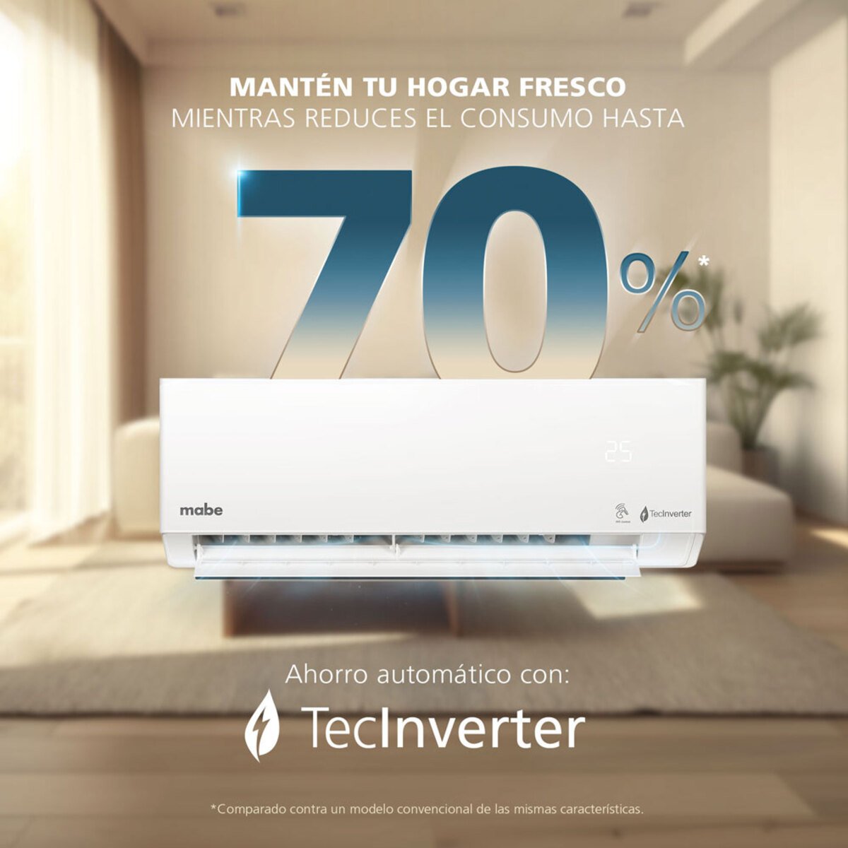 Aire Acondicionado Mabe Inverter 12000 BTU 220V MMI12CDBWCC32DC1 TecInverter ahorro